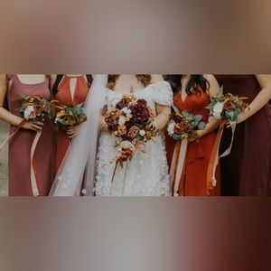 Lings moments bridesmaids posey sunset terracotta